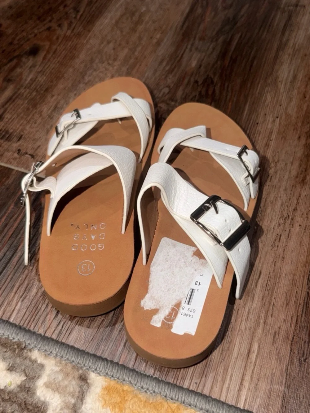 White Leather Buckle Slide Sandals for